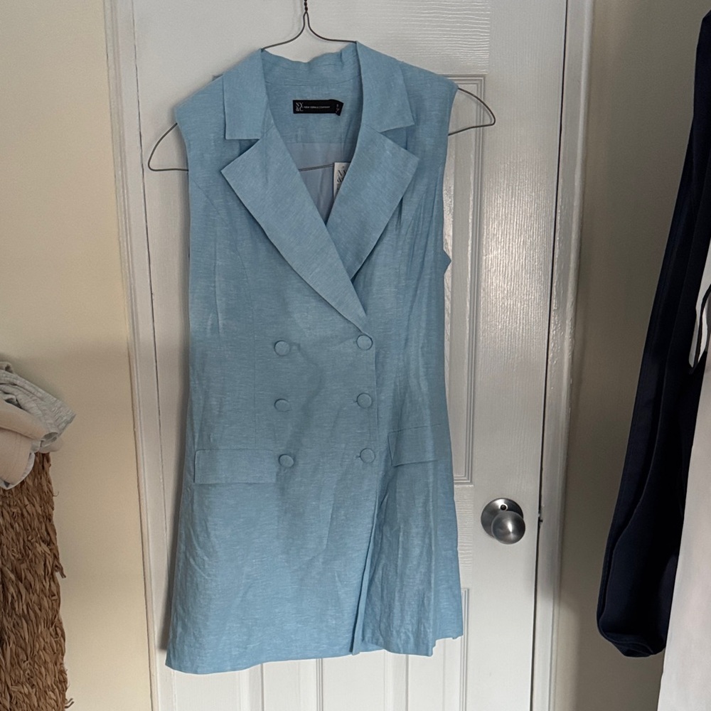 New York & Company Light Blue Double-Breasted Mini Dress